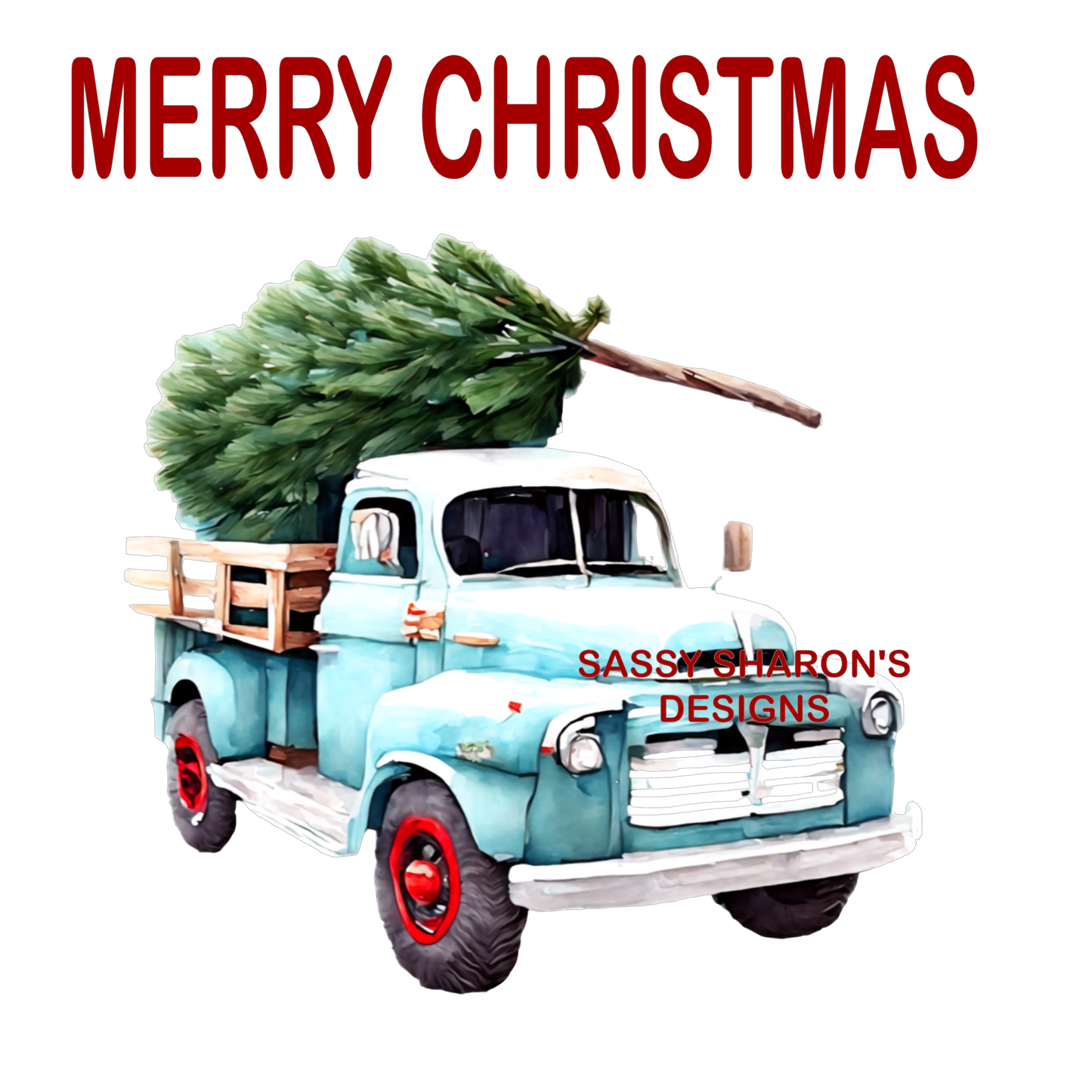 DTF TRANSFER "MERRY CHRISTMAS"VINTAGE TRUCK AND CHRISTMAS TREE