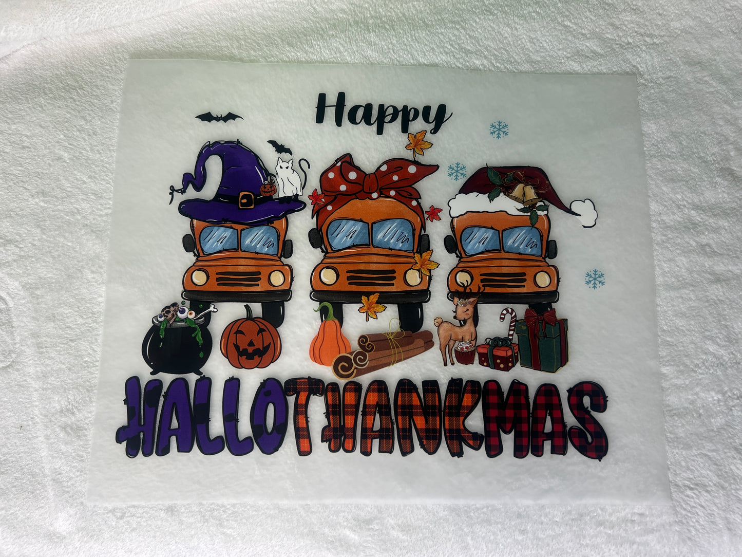 DTF Transfer "Happy Hallowthanksmas Bus" Design